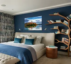 Interior with blue wardrobe in the bedroom