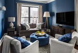 Blue and white living room interior