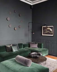 Emerald gray living room interior