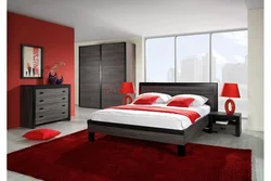 Gray red bedroom photo