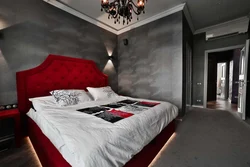 Gray red bedroom photo