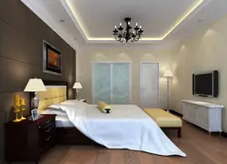 Yataq otağında işıqlandırma ilə tavan dizaynı