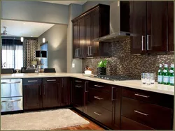 Kitchen with brown wallpaper photo design