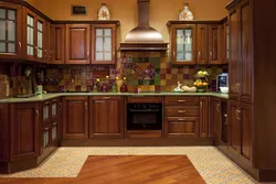 Brown tiles in the kitchen interior