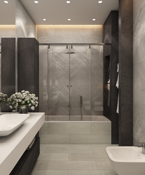 Bath design gray and brown tiles