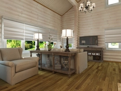 Living room kitchen interior with clapboard