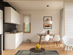 Living room kitchen interior with clapboard