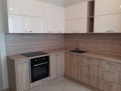 Light oak countertop in the kitchen interior