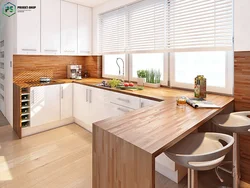Light oak countertop in the kitchen interior
