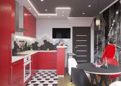 Small kitchen design in red