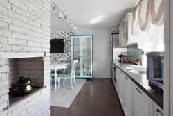 White brick in the kitchen interior photo