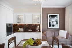 Refrigerator in the interior of the kitchen living room design photo
