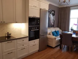 Mətbəx Oturma Otağı Dizayn Foto Daxili Soyuducu