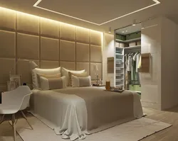 Bedroom design in light colors with dressing room