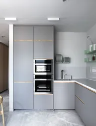 Kitchen design with gray refrigerator photo