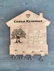 DIY wall-mounted housekeeper for the hallway made of wood photo
