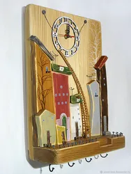 DIY wall-mounted housekeeper for the hallway made of wood photo
