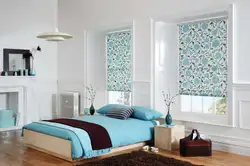 Roller blinds in the bedroom in the interior photo