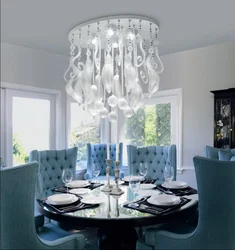 Crystal chandelier in the kitchen interior