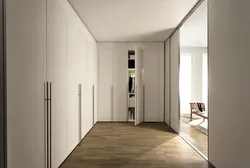 Wardrobe design for the hallway with hinged doors in a modern style