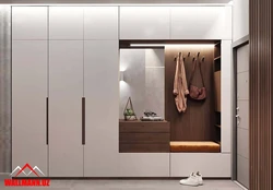 Wardrobe design for the hallway with hinged doors in a modern style