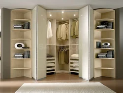 Photo of a corner wardrobe in the bedroom with dimensions