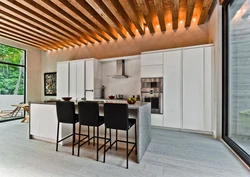 White slats in the kitchen interior