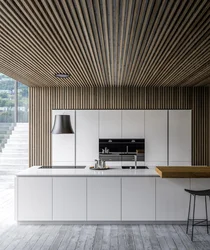 White slats in the kitchen interior