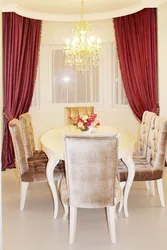 Velvet curtains in the kitchen interior