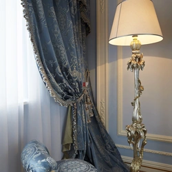 Velvet curtains in the kitchen interior