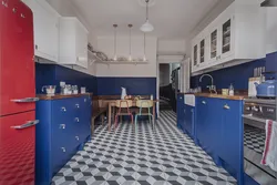 Blue Color Of The Walls In The Kitchen In The Interior