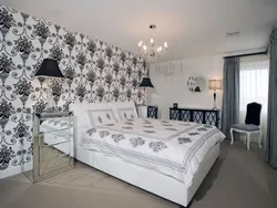 Bedroom interior design with white wallpaper