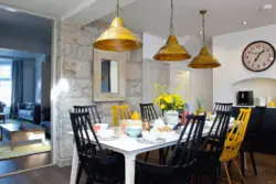 Kitchen design with yellow chairs