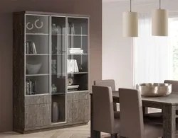 Cabinet in the living room for dishes with glass in a modern style photo