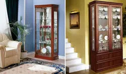Cabinet in the living room for dishes with glass in a modern style photo
