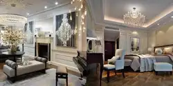 Chandelier in the neoclassical living room interior