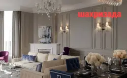 Люстра в интерьере гостиной неоклассика
