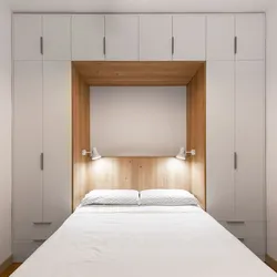 Bedroom design bed and wardrobe on one side