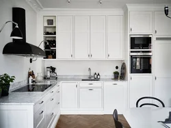 Ошхона Сафед Асбобҳои Сиёҳ Акс Countertop Чӯбӣ