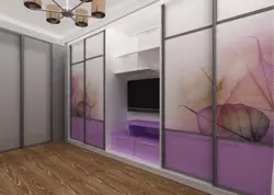 Full-wall bedroom wardrobe design with TV