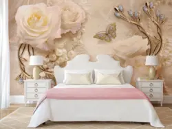 Photo wallpaper in the bedroom flowers above the bed photo