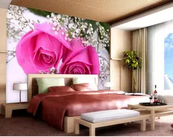 Photo wallpaper in the bedroom flowers above the bed photo