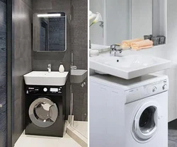 Bathroom design with a sink above the washing machine photo