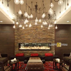 Loft-style chandeliers in the living room interior