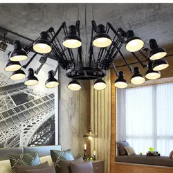 Loft-style chandeliers in the living room interior