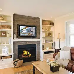 Modern living room with fireplace and TV photo