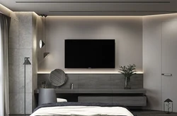 Wardrobe with TV in bedroom interior