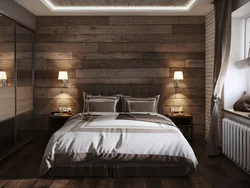 Modern Bedroom Interior With Laminate Flooring On The Wall