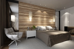 Modern Bedroom Interior With Laminate Flooring On The Wall