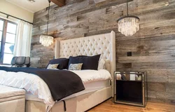 Bedroom interior with laminate on one wall